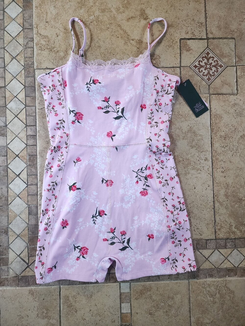 Wild Fable Pink Floral Lace-Trim Romper